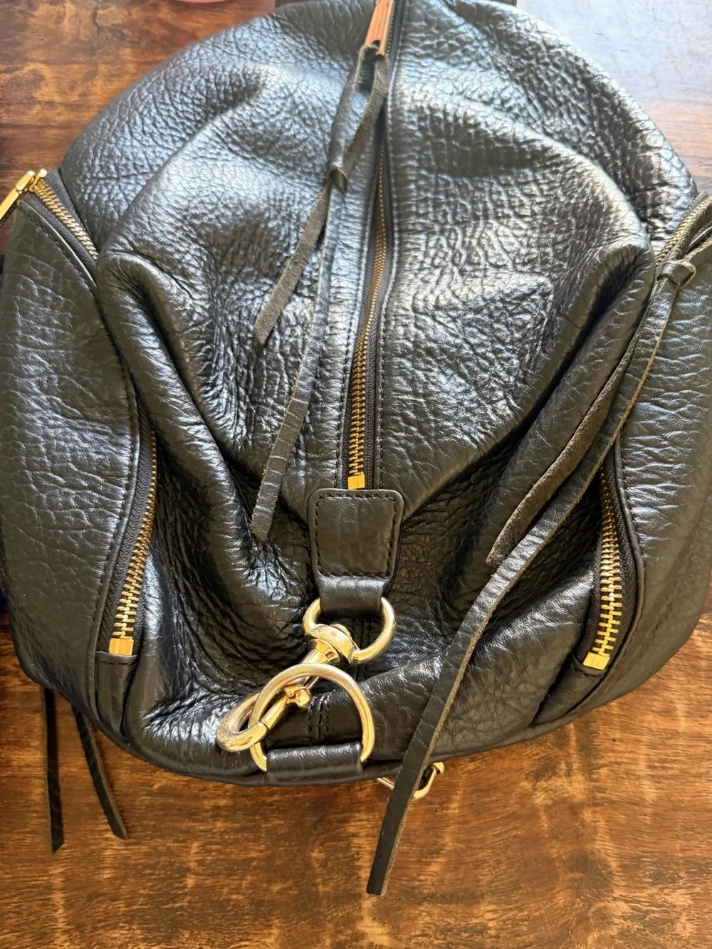 Rebecca Minkoff Black Pebbled Leather Backpack Purse w/ Gold Hardware